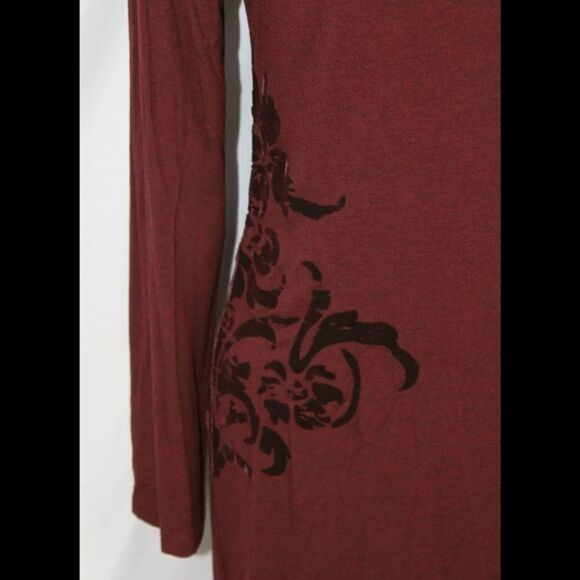 Soft Surroundings Velvet Side Tunic Top Size Medium Burgundy Maroon Long Sleeve. - Picture 2 of 8